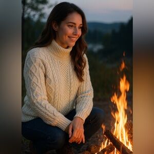 Vintage Harness Club Ivory Cozy Cable Knit Turtleneck Sweater